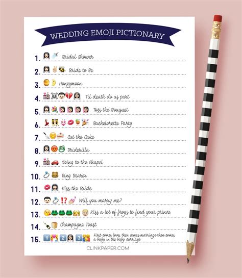 Free Printable Bridal Emoji Pictionary